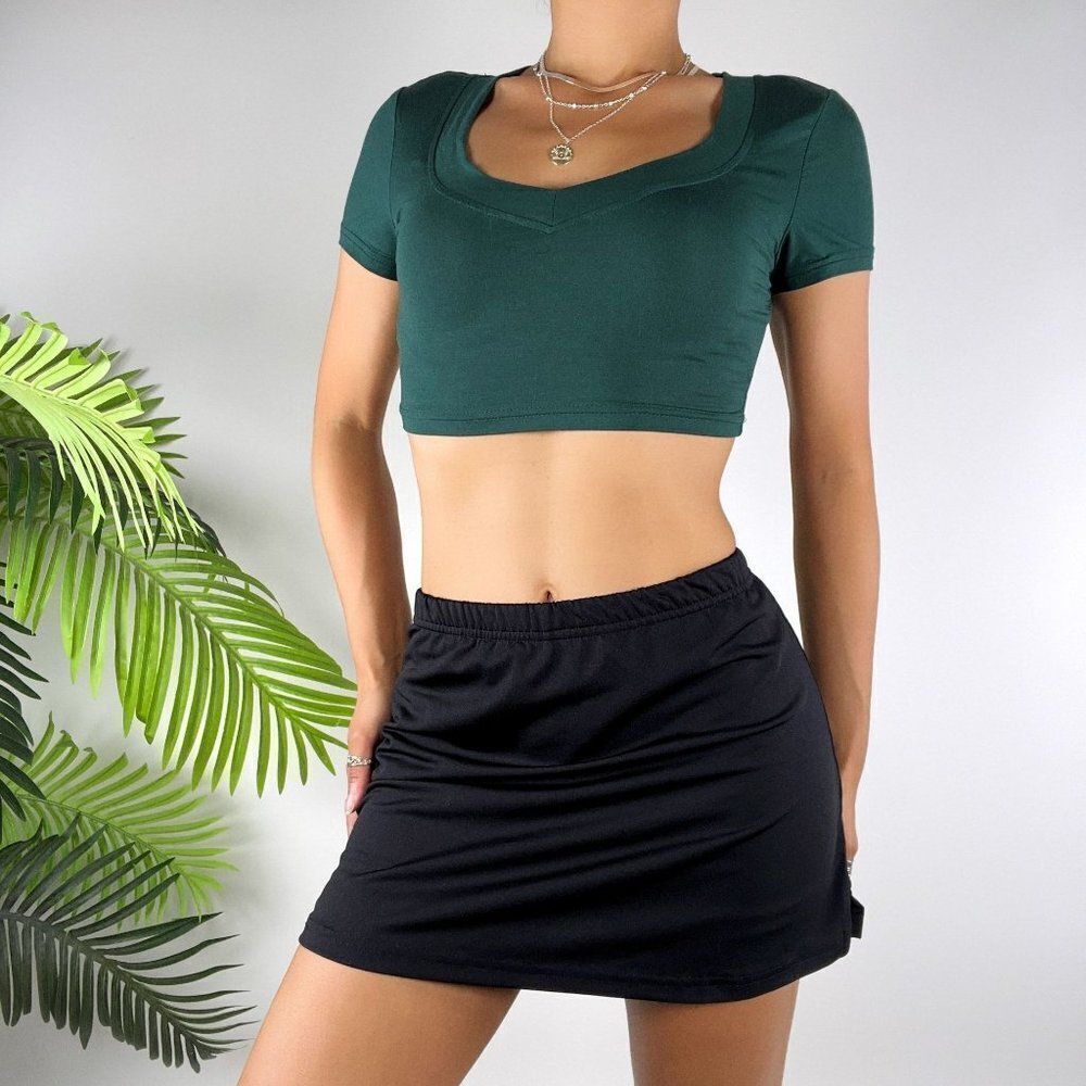 Vintage Y2K Black Athleisure Sporty Casual Mid Rise Mini Tennis Skort / S